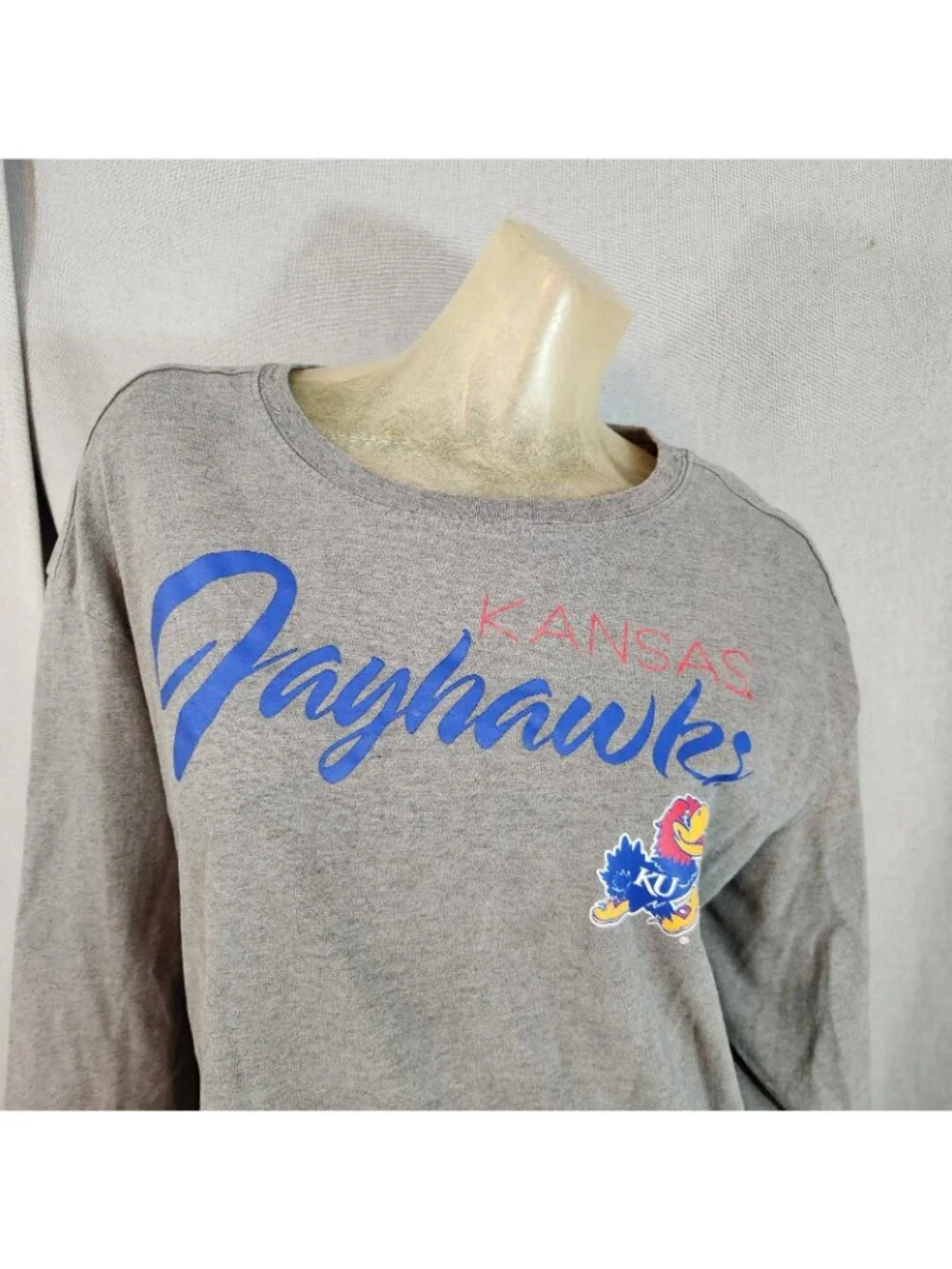 Russell University Kansas Jayhawks Gray Crew Nck LongSlv Shirt Blouse Top MEDIUM - Picture 2 of 6